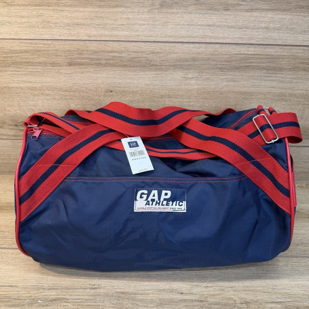 GAP Athletic Nylon Gym Duffle Bag Navy Blue Red Striped Retro 90s Style Travel